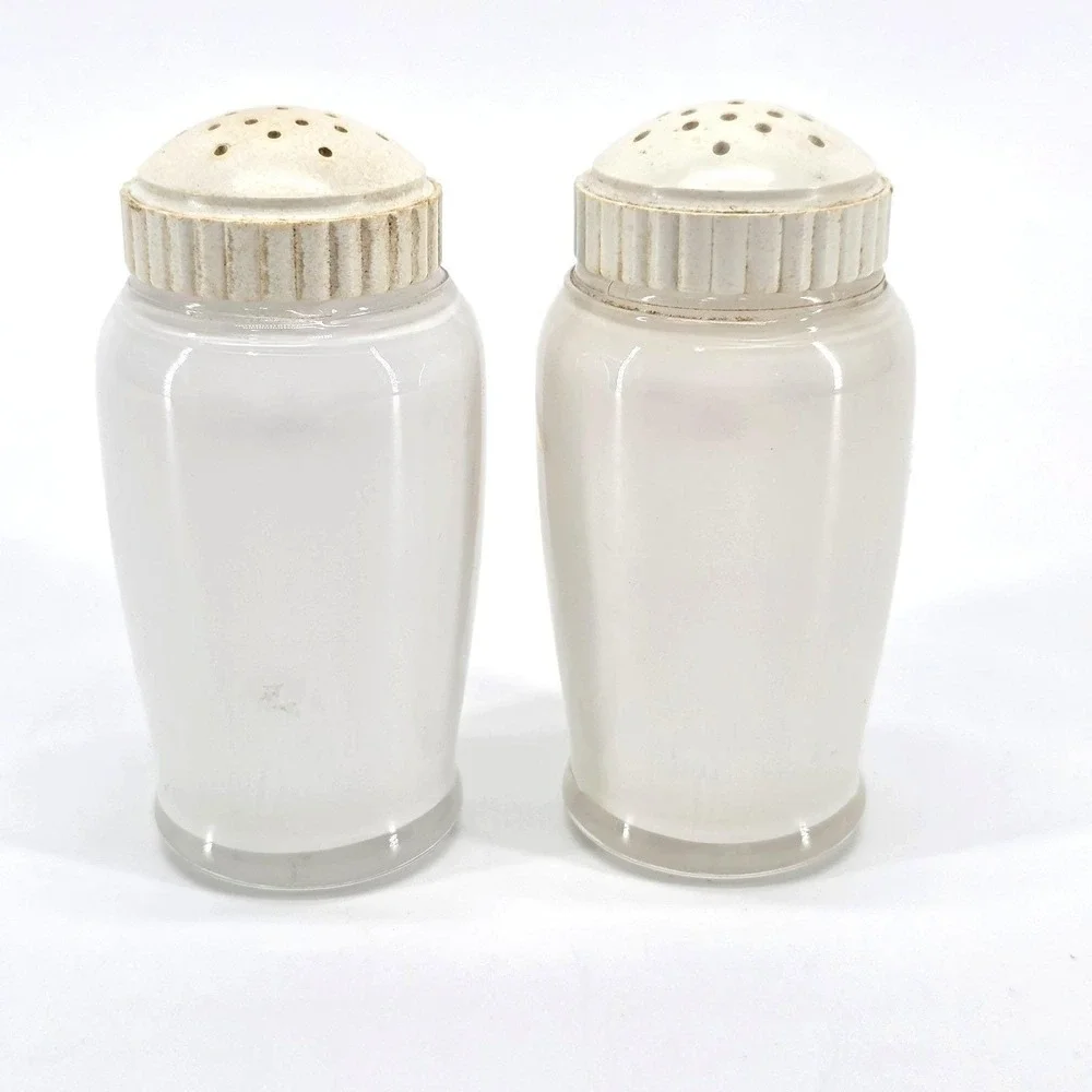 Vintage Bartlett Collins Painted Strawberry Milk Glass Salt & Pepper Shakers Set